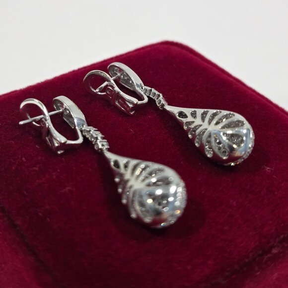 New ✔️18K WG Pair of Pave Drop Diamond Earrings 1.80tcw, 8.1g - Custom Made - Picture 6 of 15